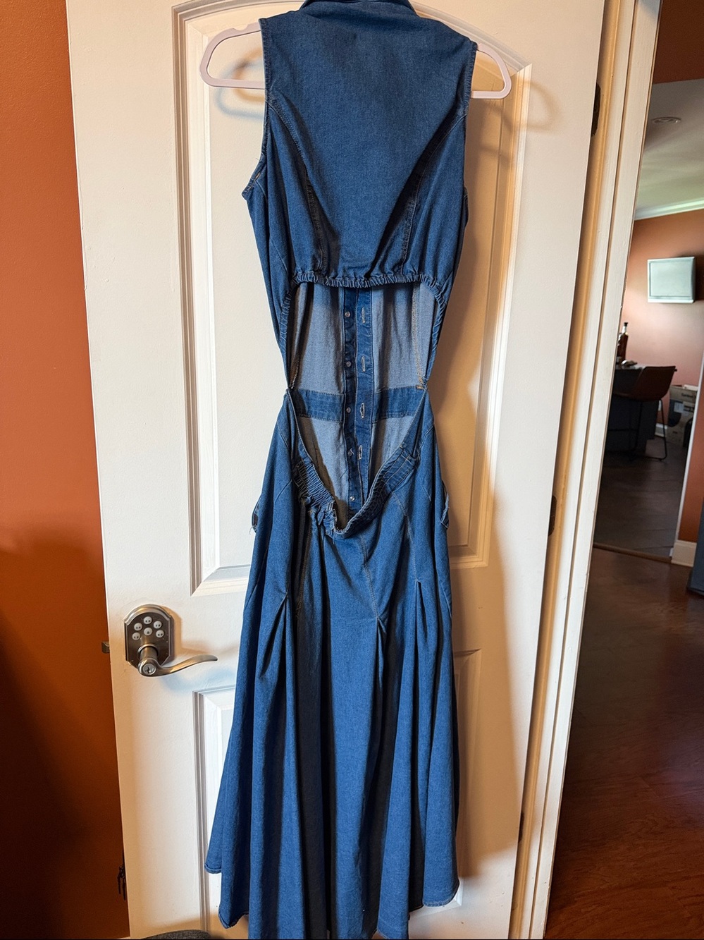 Ashley Stewart Sleeveless Button-Front Denim Maxi Dress - Blue Half back out - Picture 2 of 4